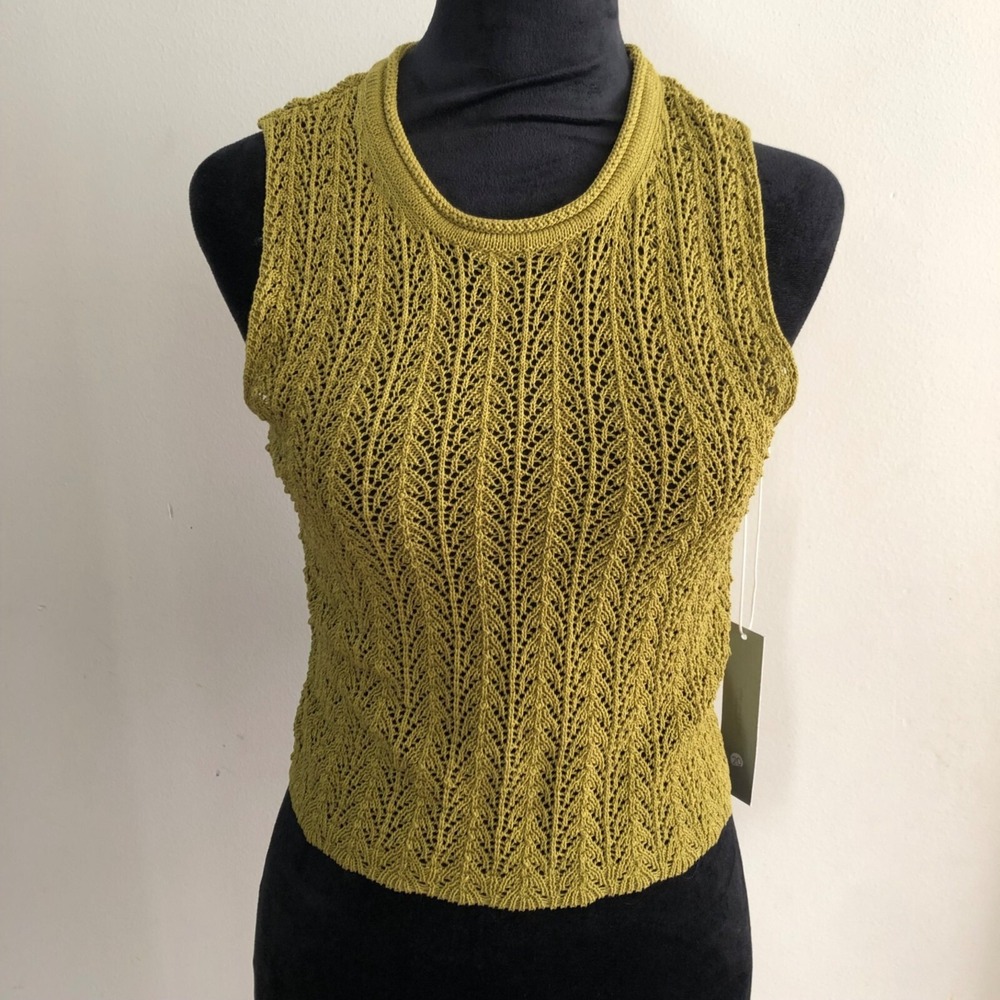 One Grey Day Los Angeles Green Mercerized Cotton Pointelle Knit Tank Top Small